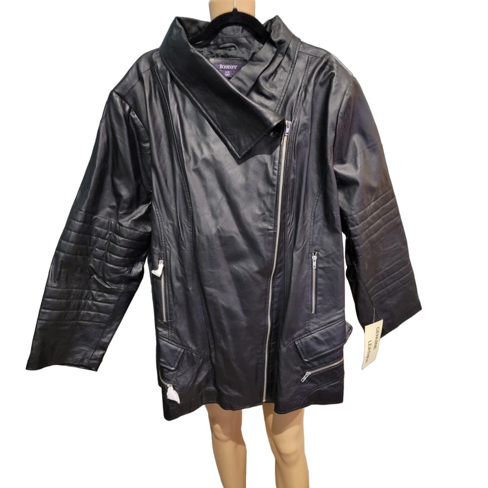 Romans Black Leather Moto Zip Jacket 34W